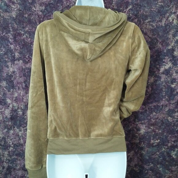 Vintage Y2K Plush &Lush Velour Hoodie Top Jacket Lady-M Zip Pockets Shimmer Tan - Picture 8 of 14